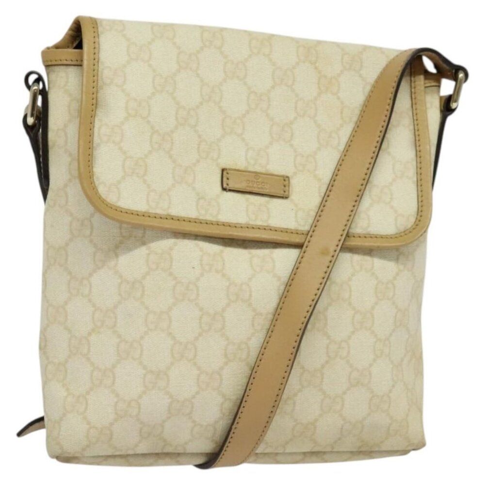 Authentic GUCCI GG Supreme Shoulder Bag PVC White Gold 223666
